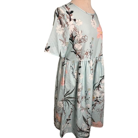 Lt Blue Floral Dress Small Midi Pocket Lightweight Oversized Boho Chic - Picture 9 of 12